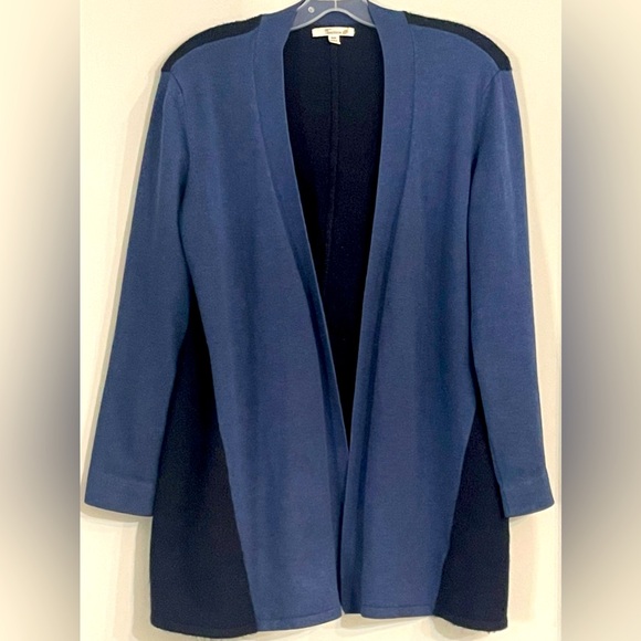 89th & Madison Long Sleeve Open Front Blue & Black Cardigan Sz Med - Picture 2 of 6